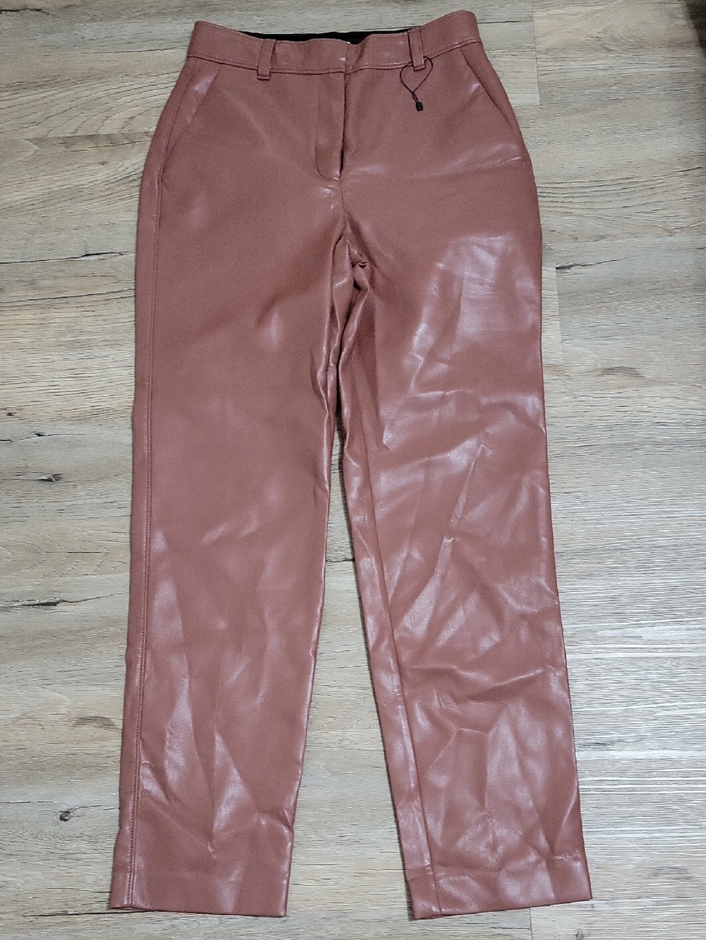 Babaton Faux Leather Straight-Leg Pants in Rust